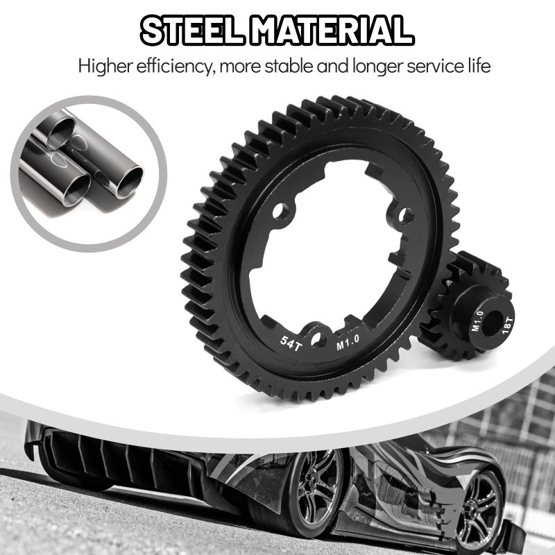 OGUNKE OGRC 54T 1 Mod Hardened Steel Spur Gear with 18T Motor Pinion Gear for Traxxas 1/5 X-Maxx 1/7 XO-1 1/10 Maxx/E-Revo 2.0 VXL Replace Stock Part #6449 - Image 3